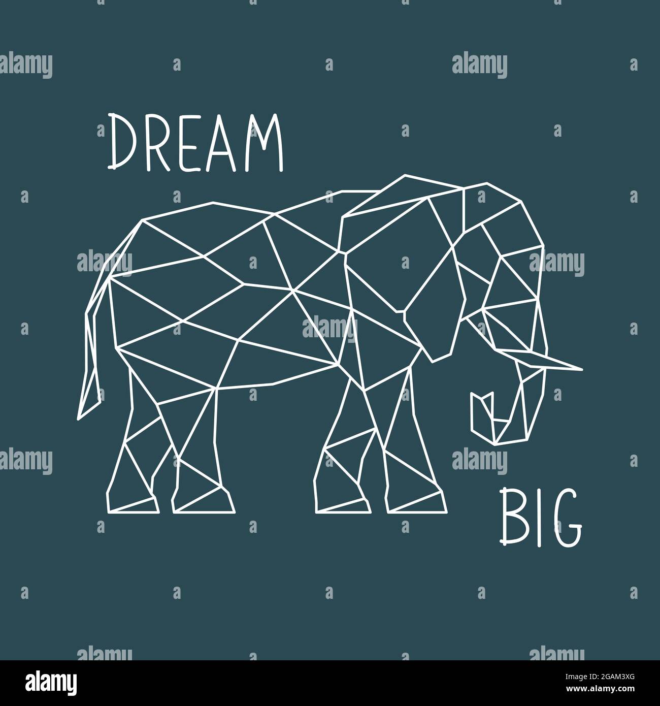 Imprimé éléphant polygonal avec lettrage. Affiche de style scandinave. Illustration de vecteur géométrique. Illustration de Vecteur