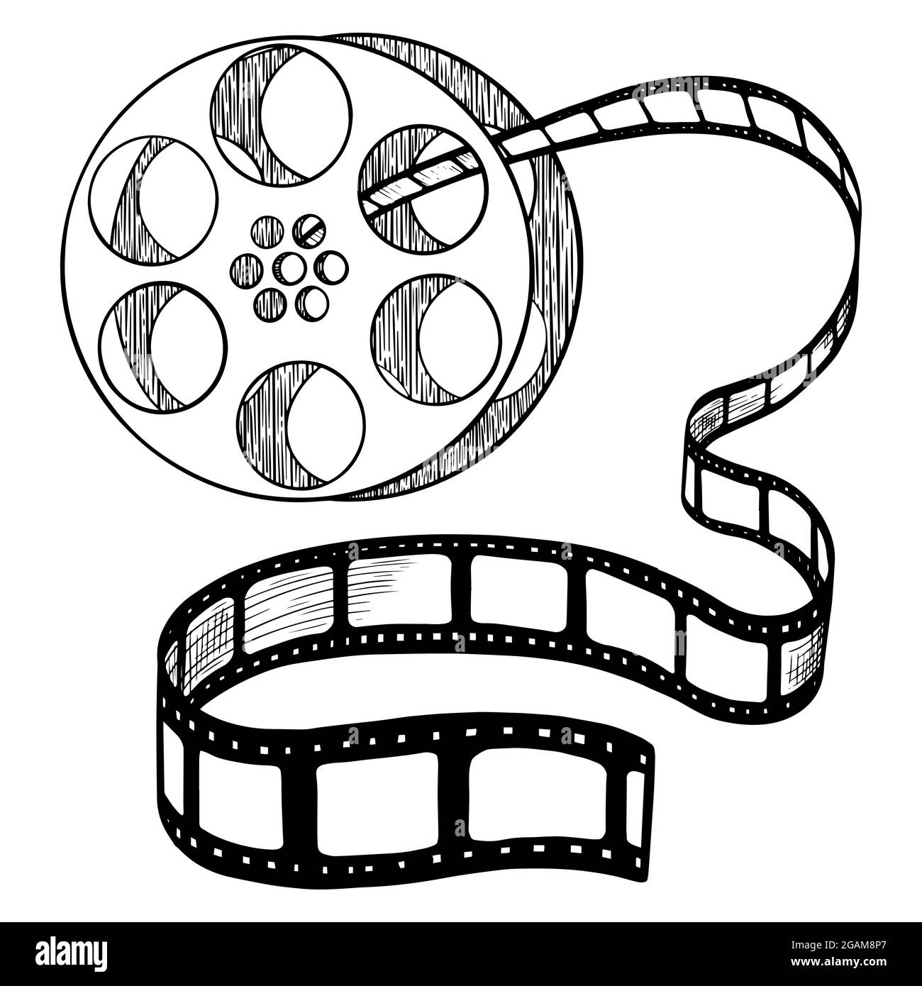 Croquis de bande cinéma. Objet noir dessiné à la main sur fond blanc. Illustration vectorielle. Illustration de Vecteur