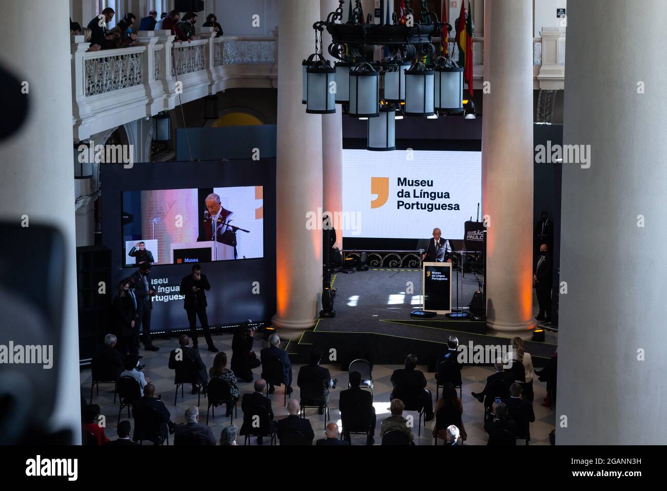 Sao Paulo, Sao Paulo, Brésil. 31 juillet 2021. MARCELO REBELO, Président du Portugal, participe à la cérémonie de réouverture du Musée de la langue portugaise dans la région centrale de Sao Paulo (SP) le samedi 31. Le musée a été fermé pour restauration après avoir subi un incendie majeur en 2015. (Image de crédit : © Paulo Lopes/ZUMA Press Wire) Banque D'Images