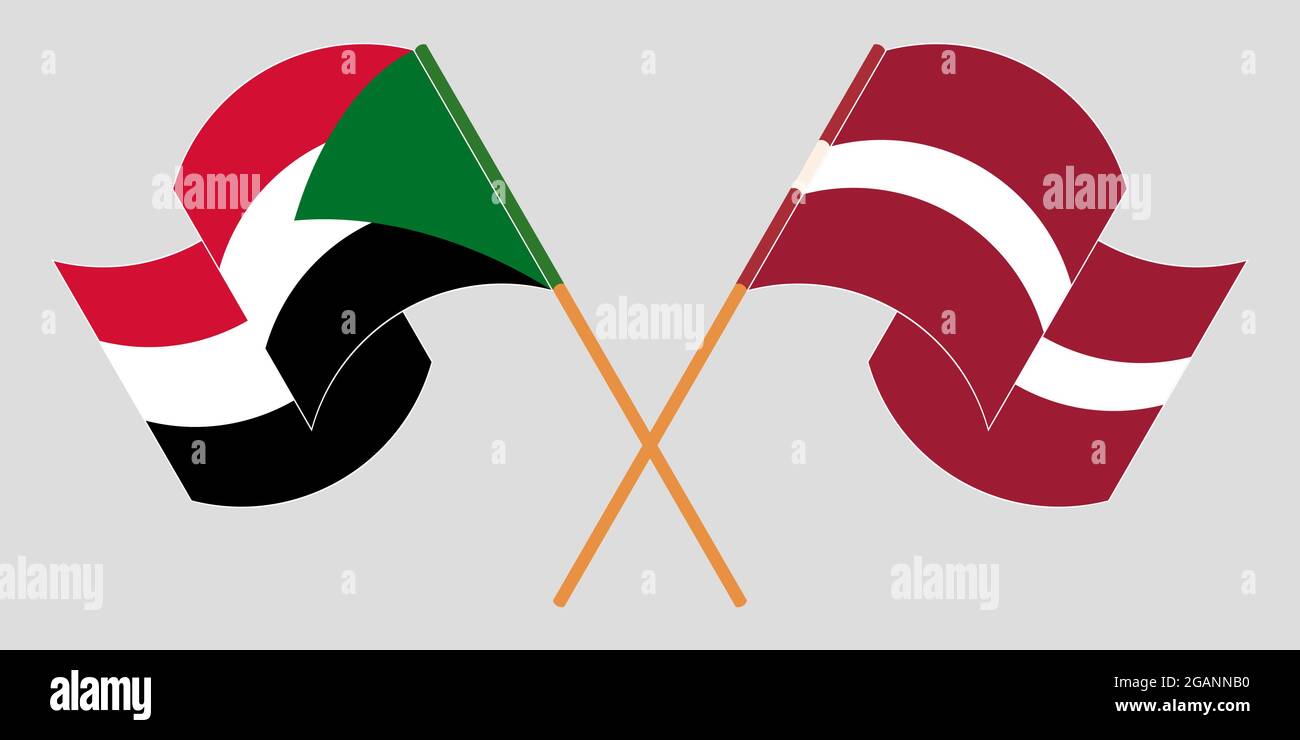 Traversé et agitant des drapeaux du Soudan et de la Lettonie. Illustration vectorielle Illustration de Vecteur