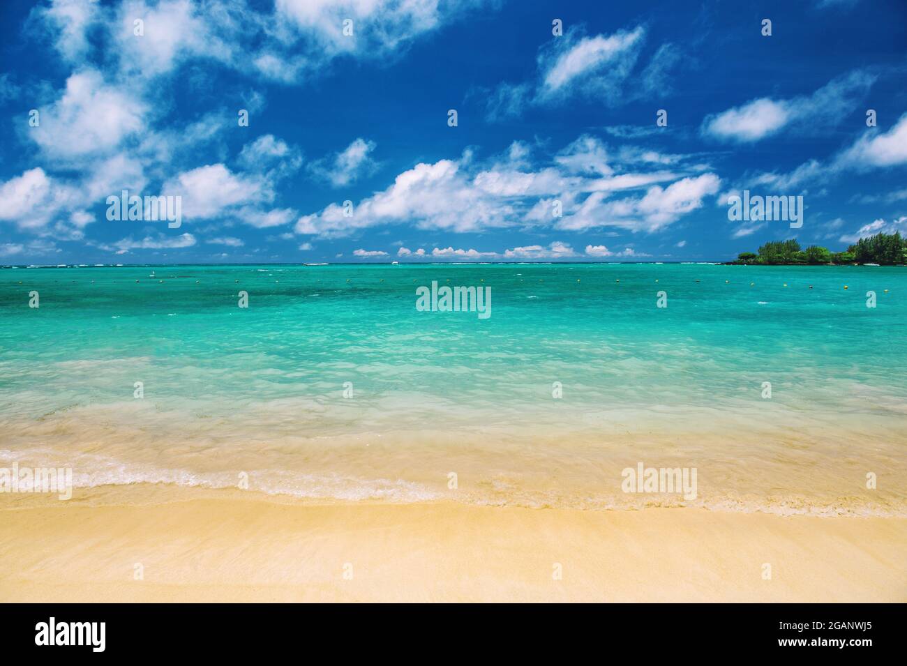 Paysage de plage de sable tropical avec ciel bleu ciel nuageux Banque D'Images