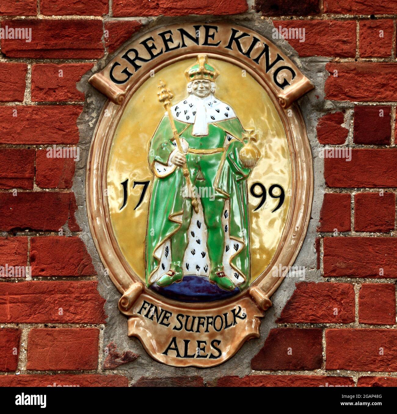 Plaque de la brasserie Greene King Banque D'Images