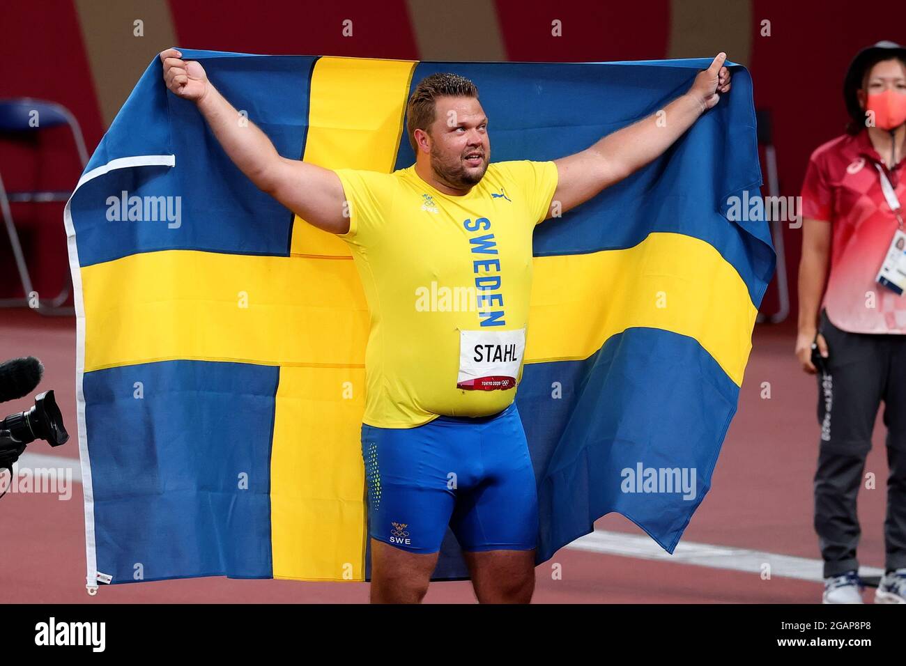 Tokyo, Japon, 31 juillet 2021. Daniel Stahl, de l'équipe de Suède, célèbre la victoire de la finale du jeu de Discus masculin le 8 e jour des Jeux Olympiques de Tokyo 2020. Credit: Pete Dovgan/Speed Media/Alay Live News. Credit: Pete Dovgan/Speed Media/Alay Live News. Credit: Pete Dovgan/Speed Media/Alay Live News. Credit: Pete Dovgan/Speed Media/Alay Live News Banque D'Images