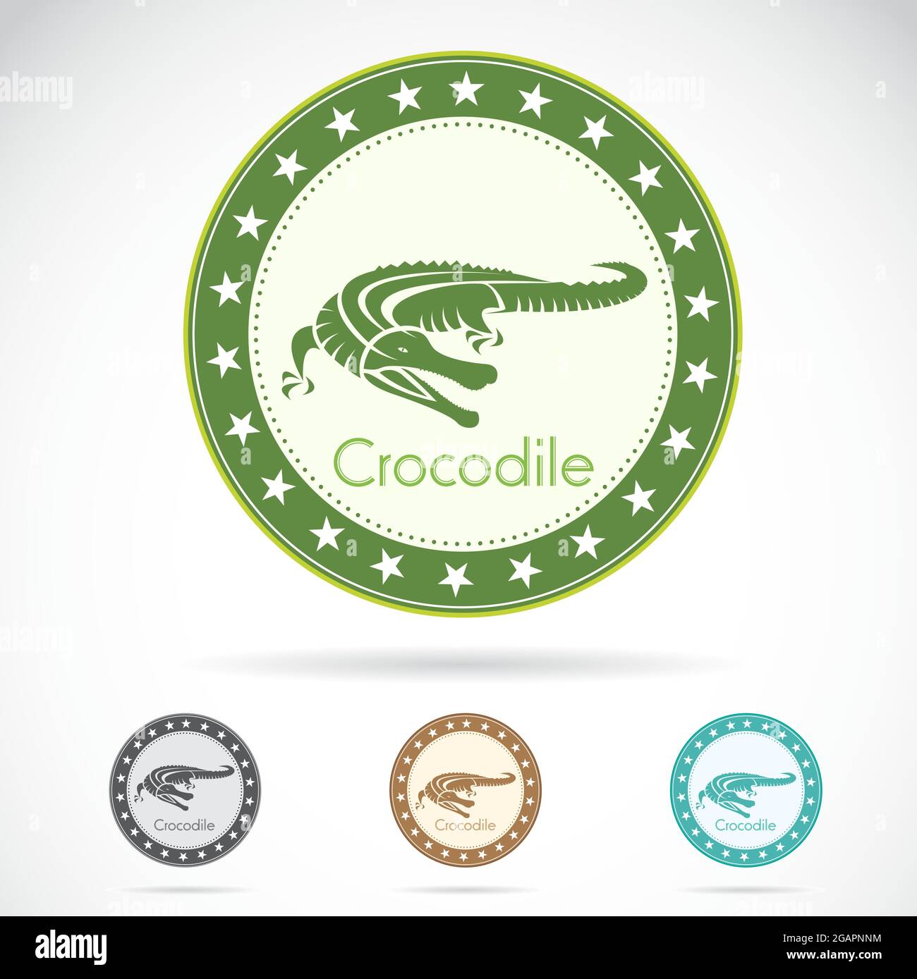 Jeu d'étiquettes crocodiles vectorielles sur fond blanc. Illustration vectorielle superposée facile à modifier. Animaux sauvages. Illustration de Vecteur
