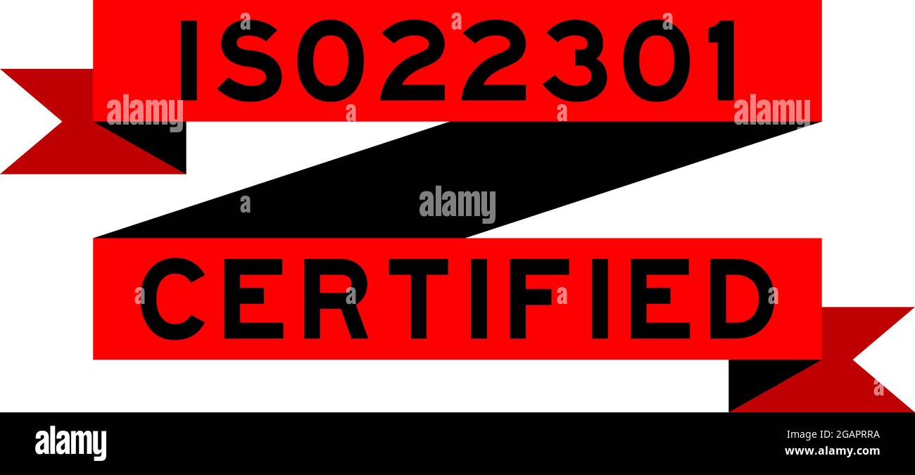 Bannière ruban rouge vintage avec mot ISO 22301 certifié sur fond blanc Illustration de Vecteur