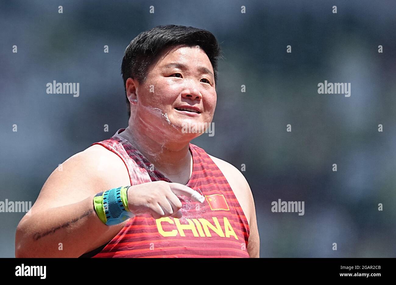 Tokio, Japon. 1er août 2021. Athlétisme : Jeux olympiques, tir mis, femmes, finale au stade olympique. Gong Lijiao de Chine réagit. Credit: Michael Kappeller/dpa/Alay Live News Banque D'Images