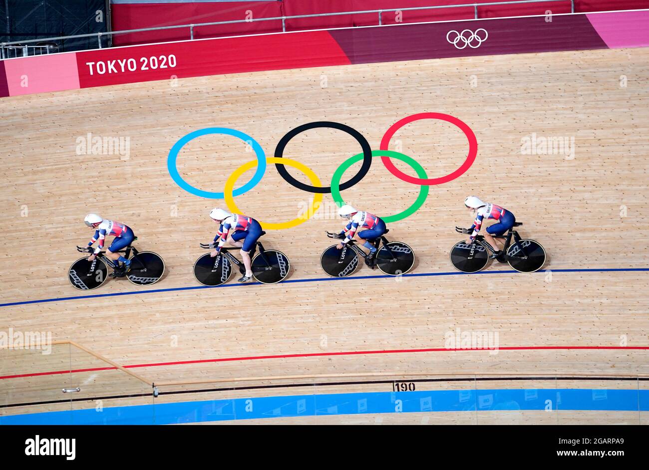 L'équipe de Grande-Bretagne lors d'une séance d'entraînement à vélo sur piste au vélodrome d'Izu, le neuvième jour des Jeux Olympiques de Tokyo en 2020 au Japon. Date de la photo: Dimanche 1er août 2021. Banque D'Images