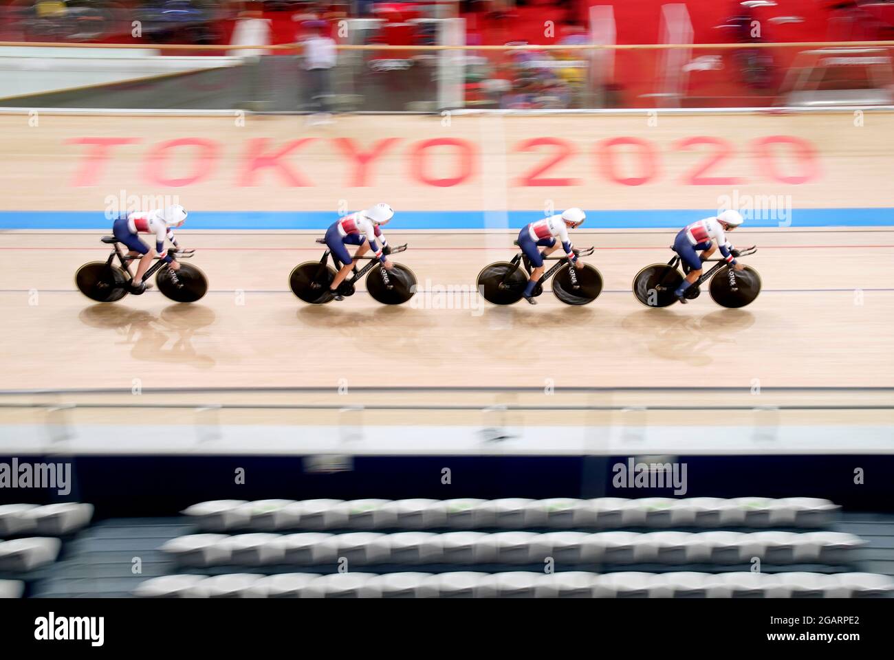 L'équipe de Grande-Bretagne lors d'une séance d'entraînement à vélo sur piste au vélodrome d'Izu, le neuvième jour des Jeux Olympiques de Tokyo en 2020 au Japon. Date de la photo: Dimanche 1er août 2021. Banque D'Images