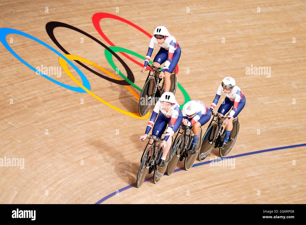 L'équipe de Grande-Bretagne lors d'une séance d'entraînement à vélo sur piste au vélodrome d'Izu, le neuvième jour des Jeux Olympiques de Tokyo en 2020 au Japon. Date de la photo: Dimanche 1er août 2021. Banque D'Images
