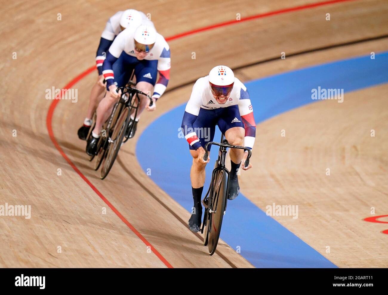 L'équipe de Grande-Bretagne lors d'une séance d'entraînement à vélo sur piste au vélodrome d'Izu, le neuvième jour des Jeux Olympiques de Tokyo en 2020 au Japon. Date de la photo: Dimanche 1er août 2021. Banque D'Images