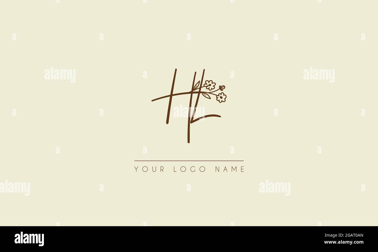 Lettre initiale HL ou LH Signature manuscrite mariage botanique icône florale logo illustration vectorielle design Illustration de Vecteur
