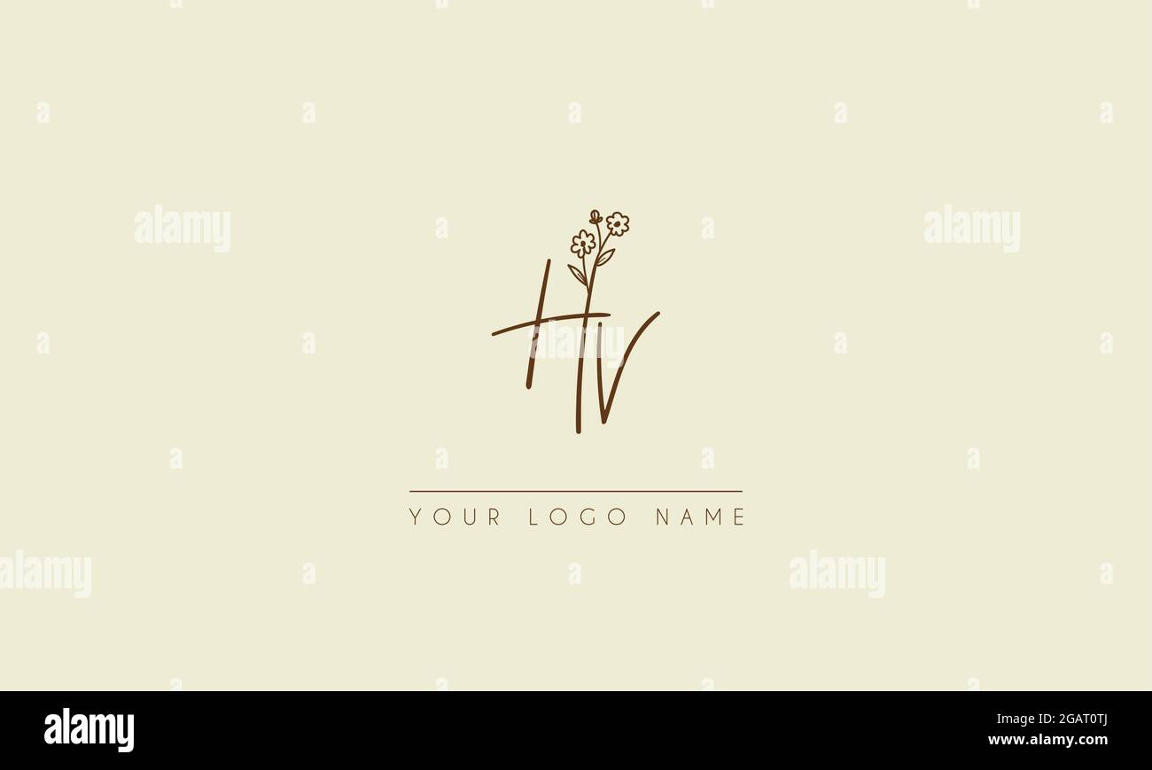 Lettre initiale HV ou VH Signature manuscrite mariage botanique icône florale logo illustration vectorielle Illustration de Vecteur