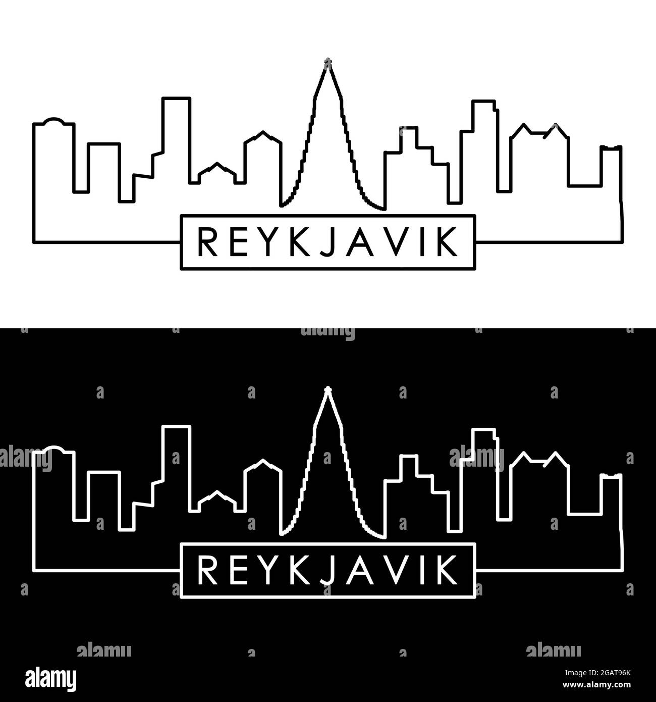 Panorama de Reykjavik. Style linéaire. Fichier vectoriel modifiable. Illustration de Vecteur