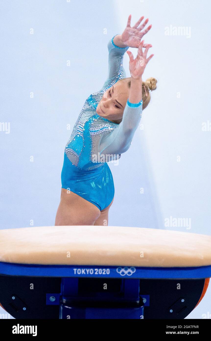 TOKYO, JAPON - 1er AOÛT : Angelina Melnikova de Russie participant à la finale de la voûte féminine lors des Jeux Olympiques de Tokyo 2020 au Centre de gymnastique Ariake le 1er août 2021 à Tokyo, Japon (photo d'Iris van den Broek/Orange Pictures) Banque D'Images