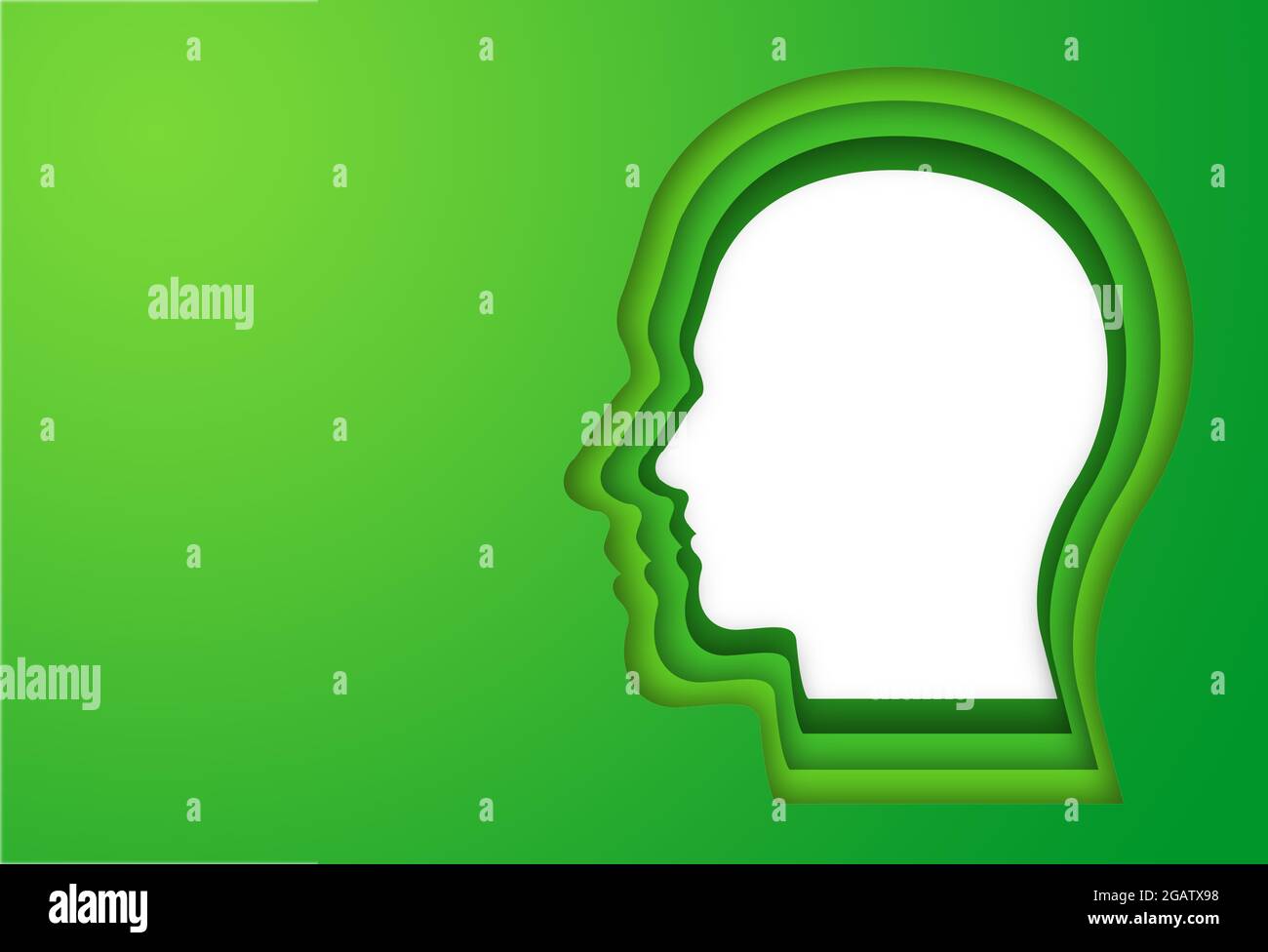 Tête humaine verte isolée sur fond vert. Illustration. Banque D'Images