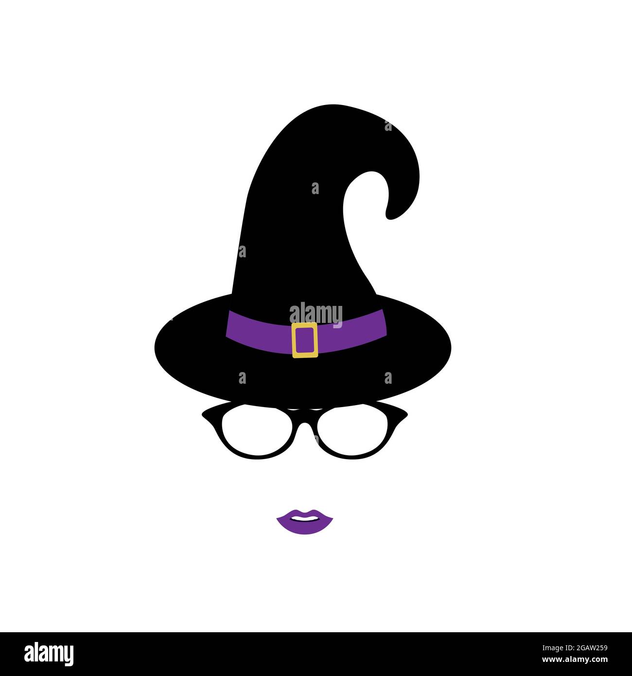 Fille dans un chapeau de sorcière et des lunettes isolées sur fond blanc. Joyeux Halloween. Illustration vectorielle. Illustration de Vecteur