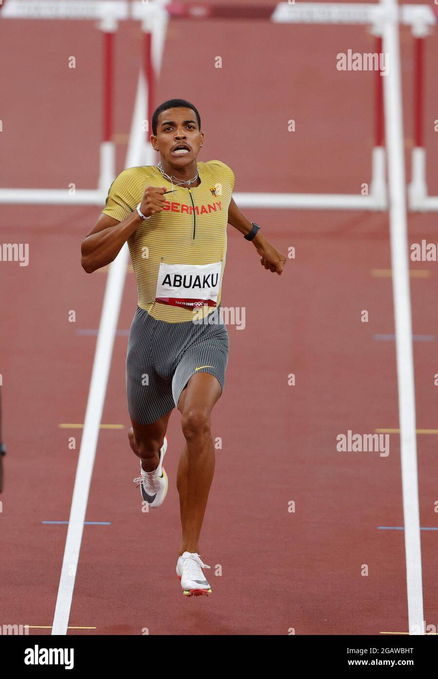 01 août 2021, Japon, Tokio: Athlétisme: Jeux Olympiques, 400m haies hommes, Joshua Abuaku de l'Allemagne photo: Oliver Weiken/dpa Banque D'Images