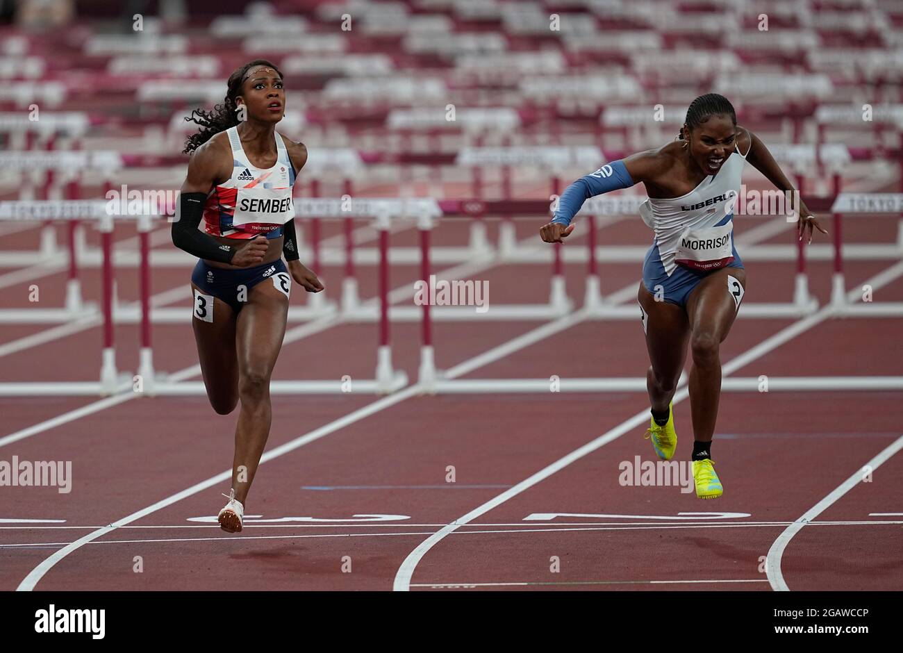 1er août 2021 : Cindy Sember pendant 100 mètres haies pour les femmes aux Jeux Olympiques de Tokyo, au stade olympique de Tokyo, Tokyo, Japon}. Prix Kim/CSM Banque D'Images