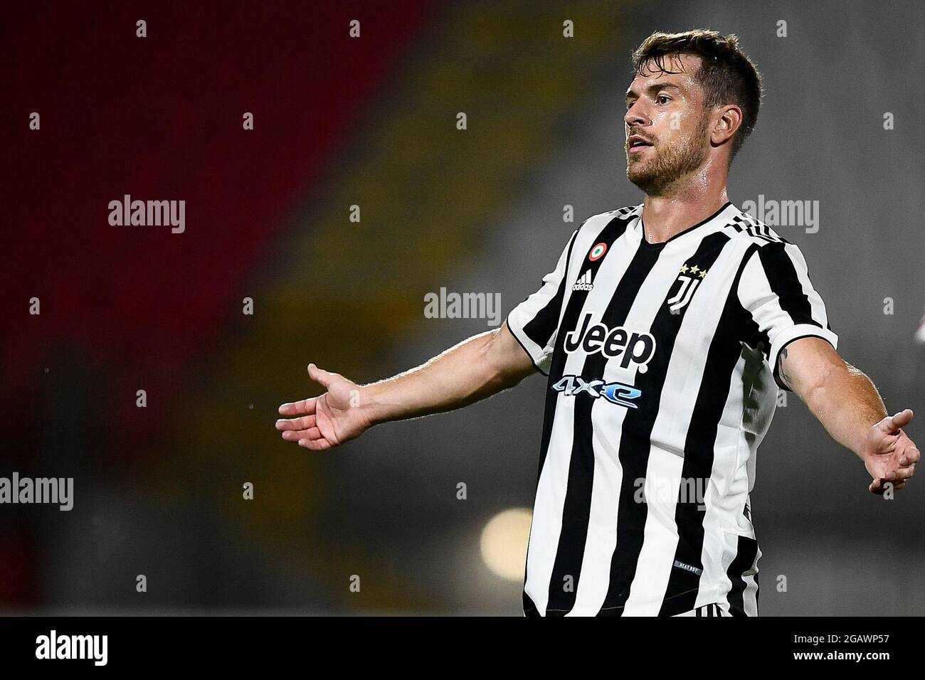 Monza, Italie. 31 juillet 2021. Aaron Ramsey de Jvuentus FC réagit lors du match de football Luigi Berlusconi Trophée entre AC Monza et Juventus FC. Juventus FC a gagné 2-1 sur AC Monza. Credit: Nicolò Campo/Alay Live News Banque D'Images