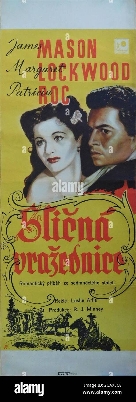 Original Poster tchécoslovaque pour MARGARET LOCKWOOD et JAMES MASON dans THE WICKED LADY 1945 réalisateur / scénario LESLIE ARLISS roman Magdalen King-Hall Gainsborough Images / Eagle - Lion distribution Banque D'Images