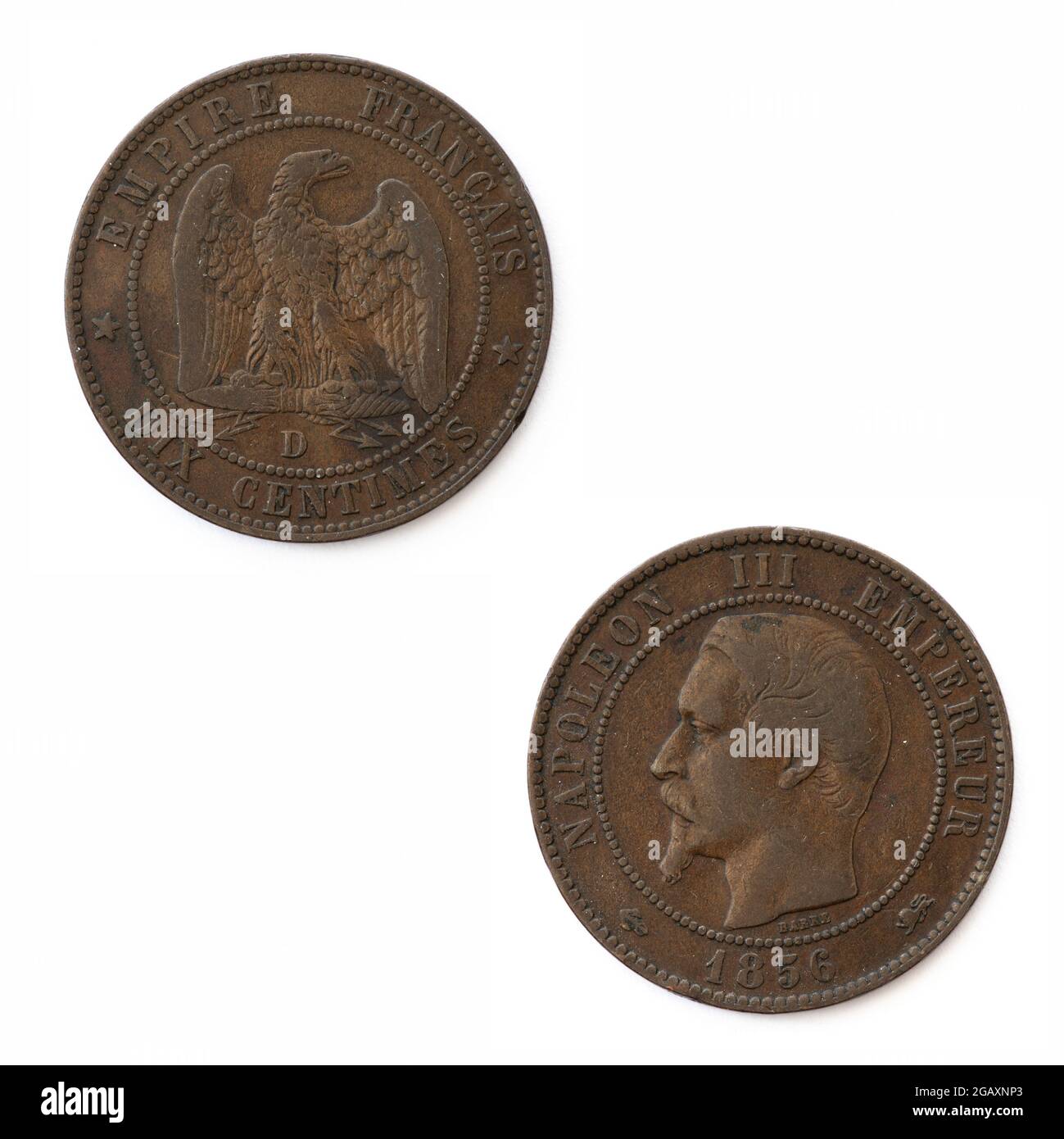 Napoléon III 10 centimes pièce - 1856 - gravé par Jean-Jacques barre Banque D'Images