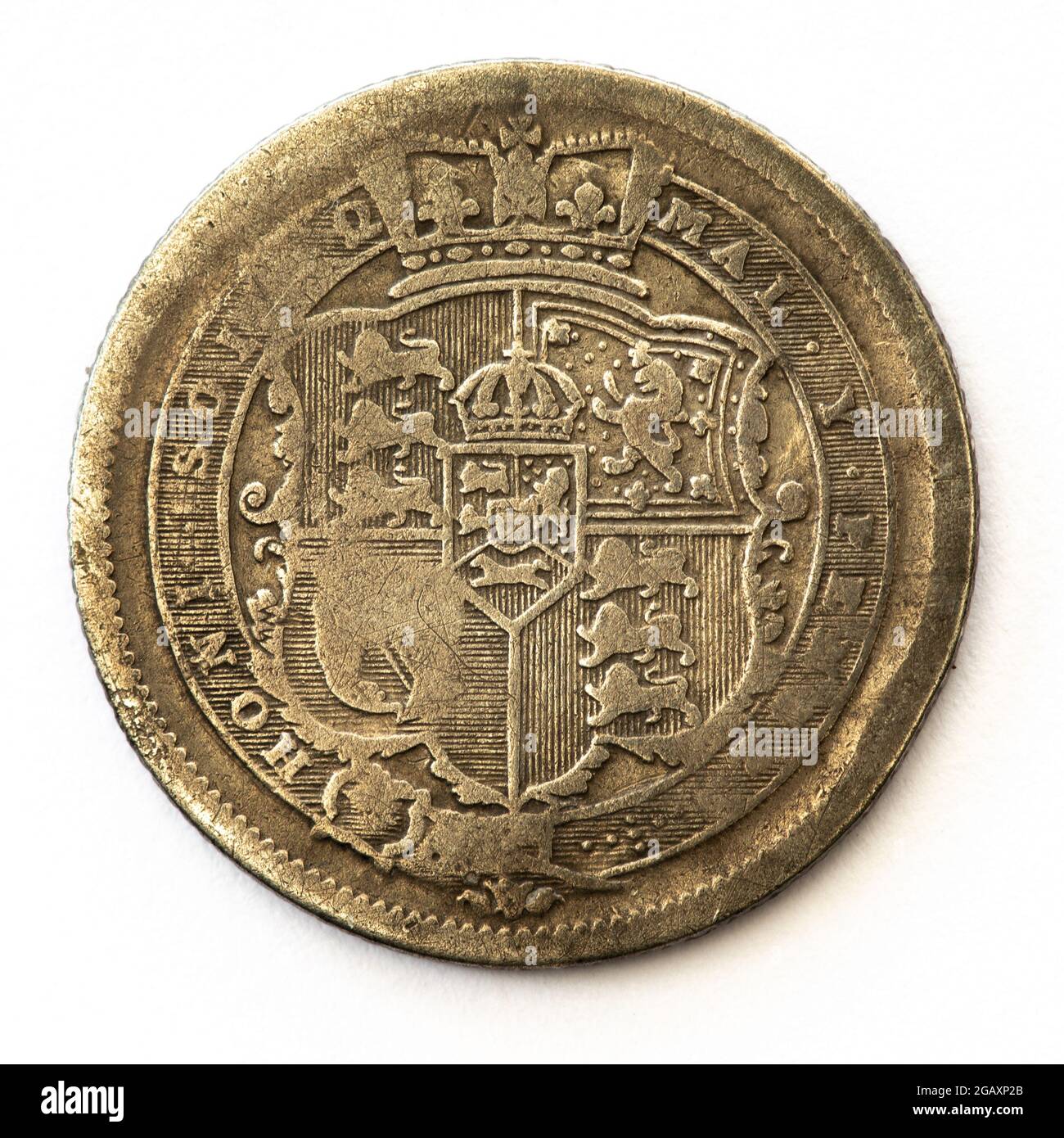 George III Shilling - 1816 - argent - bisverse gravé par Benedetto Pistrucci, gravé à l'envers par Thomas Wyon Banque D'Images