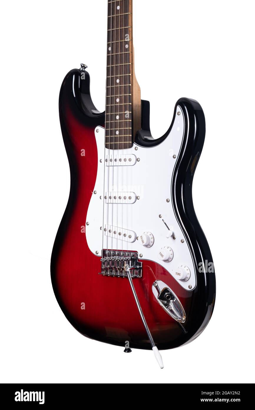 Guitare électrique rouge isolée sur fond blanc Photo Stock - Alamy