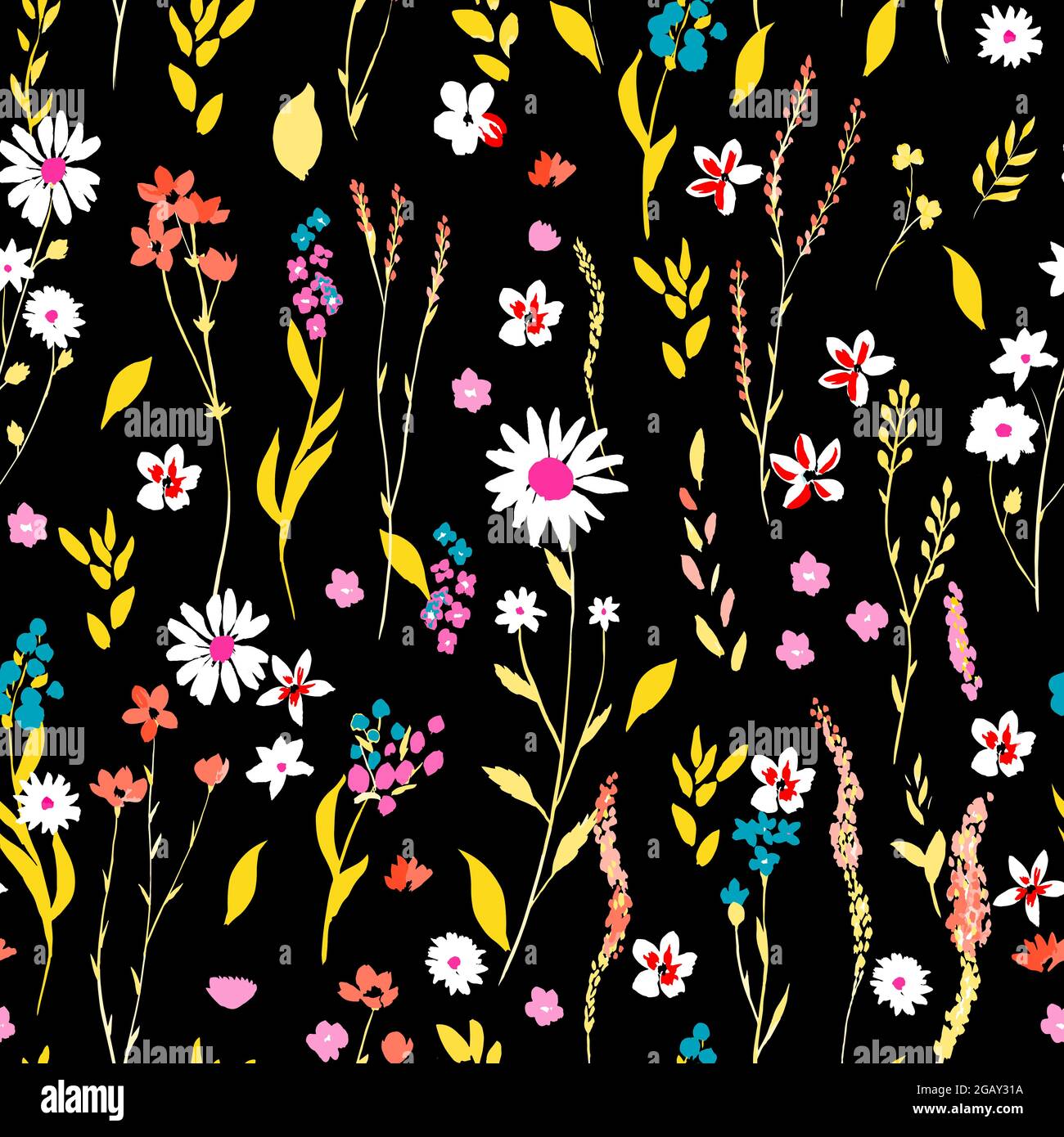 motif fleurs sauvages sur fond noir Illustration de Vecteur
