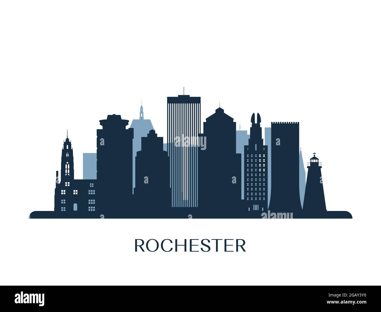Horizon de Rochester, silhouette monochrome. Illustration vectorielle. Illustration de Vecteur