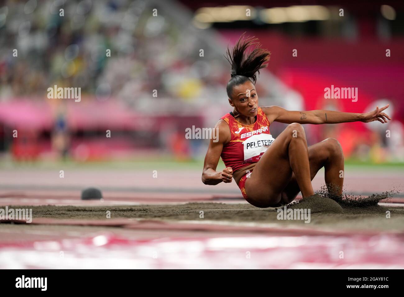 Tokyo, Japon. 1er août 2021. Ana Peleteiro obtient le bronze dans le triple saut des Jeux Olympiques de Tokyo 2020 avec un disque de l'Espagne inclus. Credit: Felix Sanchez Arrazola/Alamy Live News Banque D'Images