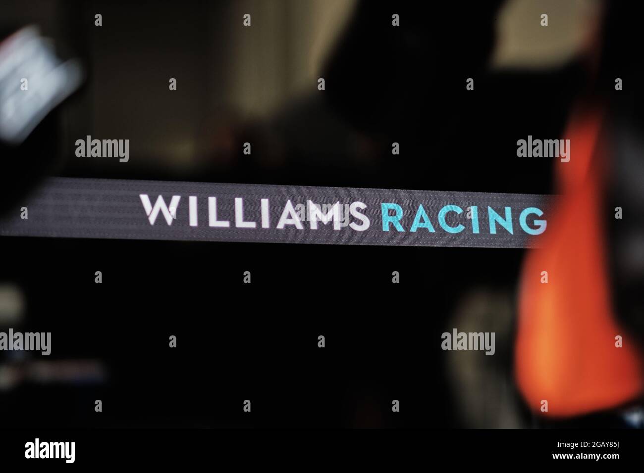 Towcester, Northamptonshire, Royaume-Uni. 1er août 2021. Photo détaillée du panneau Williams Racing lors du Classic Motor Racing Festival sur le circuit Silverstone (photo de Gergo Toth / Alay Live News) Banque D'Images