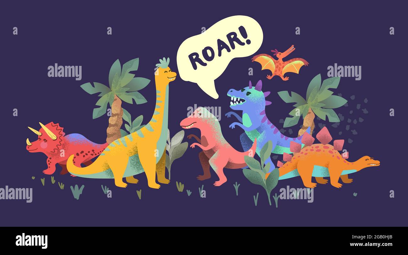 Personnages de l'histoire de dinosuar colorés et colorés ! Illustration vectorielle Illustration de Vecteur