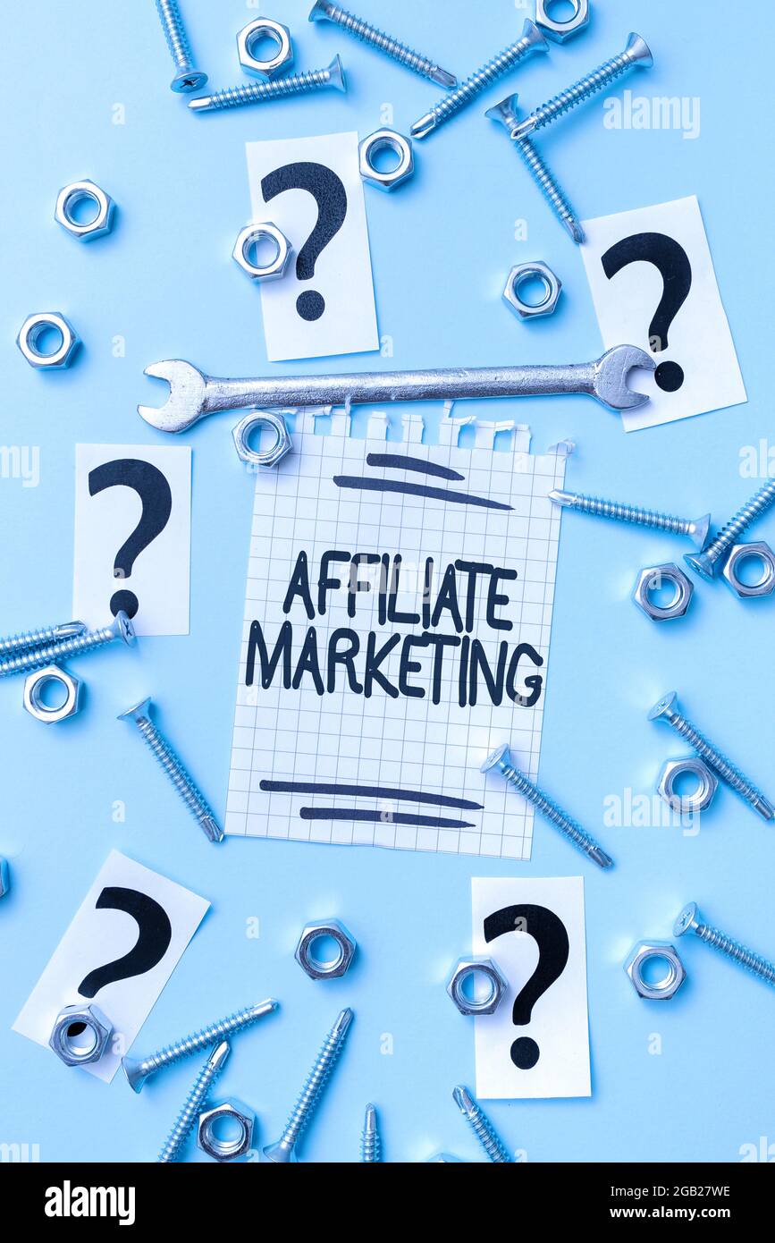 Légende du texte présentant le marketing affilié. Aperçu de l'entreprise rémunération aux éditeurs tiers pour générer des pistes nouvelles idées Brainstoming pour Banque D'Images