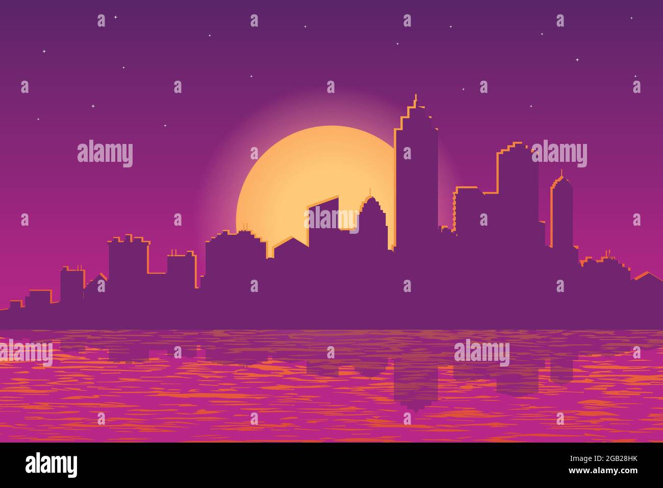 illustration vectorielle du paysage de la ville au coucher du soleil le soir Illustration de Vecteur