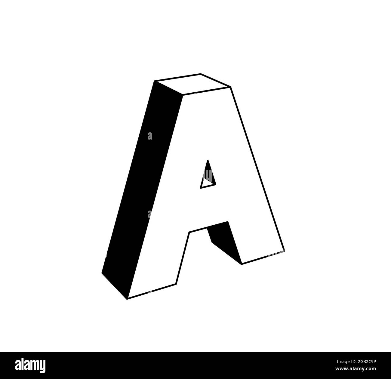 lettre a, illustration 3d noir et blanc isolée sur fond blanc. vue en perspective Banque D'Images
