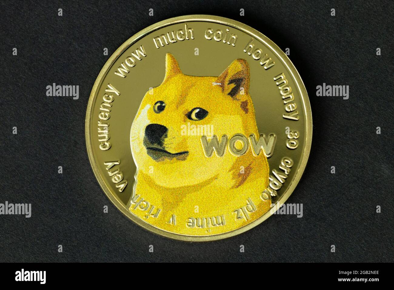 Crypto-monnaie Dogecoin - photo de la monnaie crypto-monnaie Dogecoin pièce d'or physique. Symbole de la pièce de monnaie du doge Banque D'Images