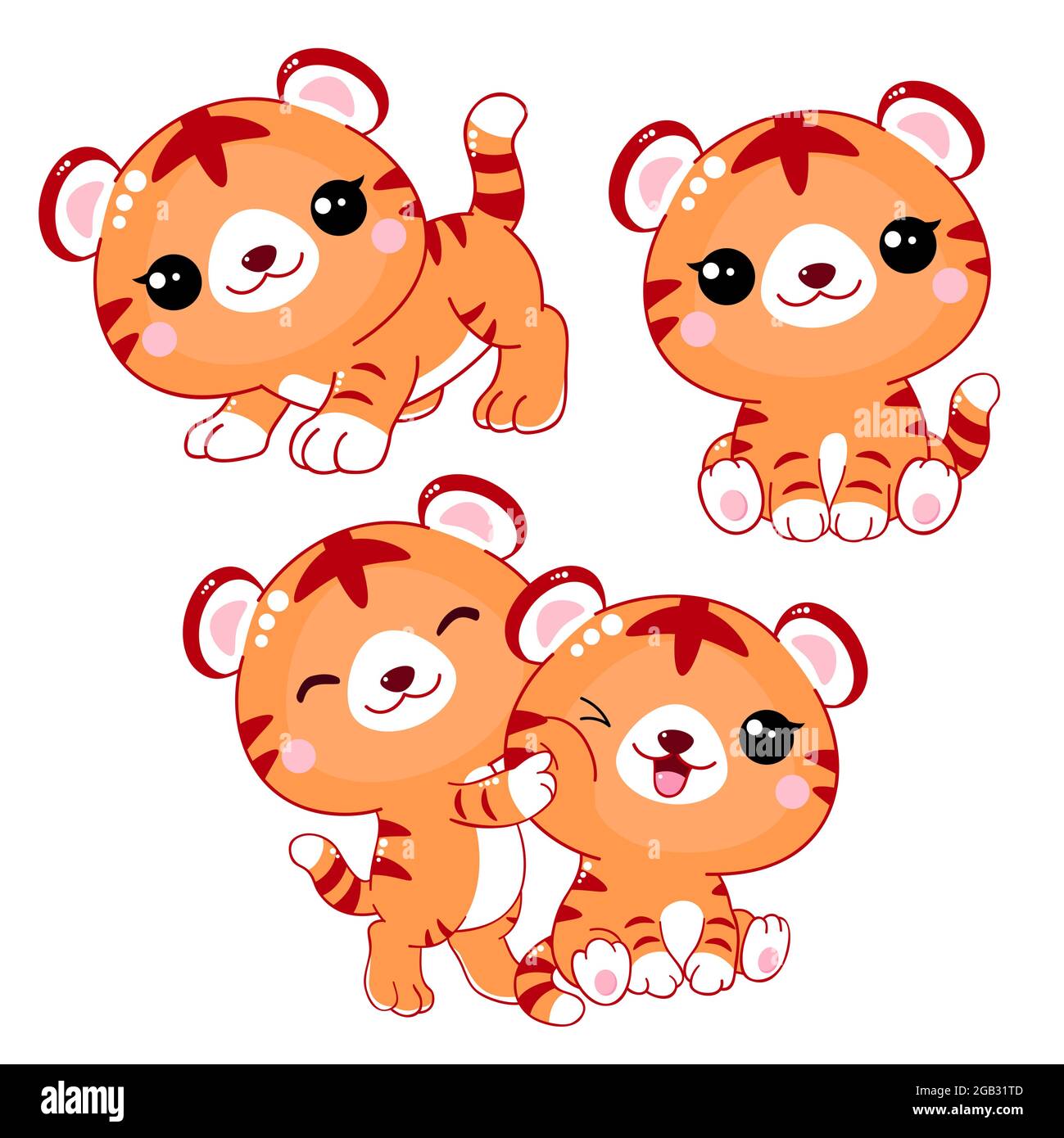 Jeu de tigres kawaii. Collection de chouettes petits tigres de dessin animé. Illustration vectorielle EPS8 Illustration de Vecteur