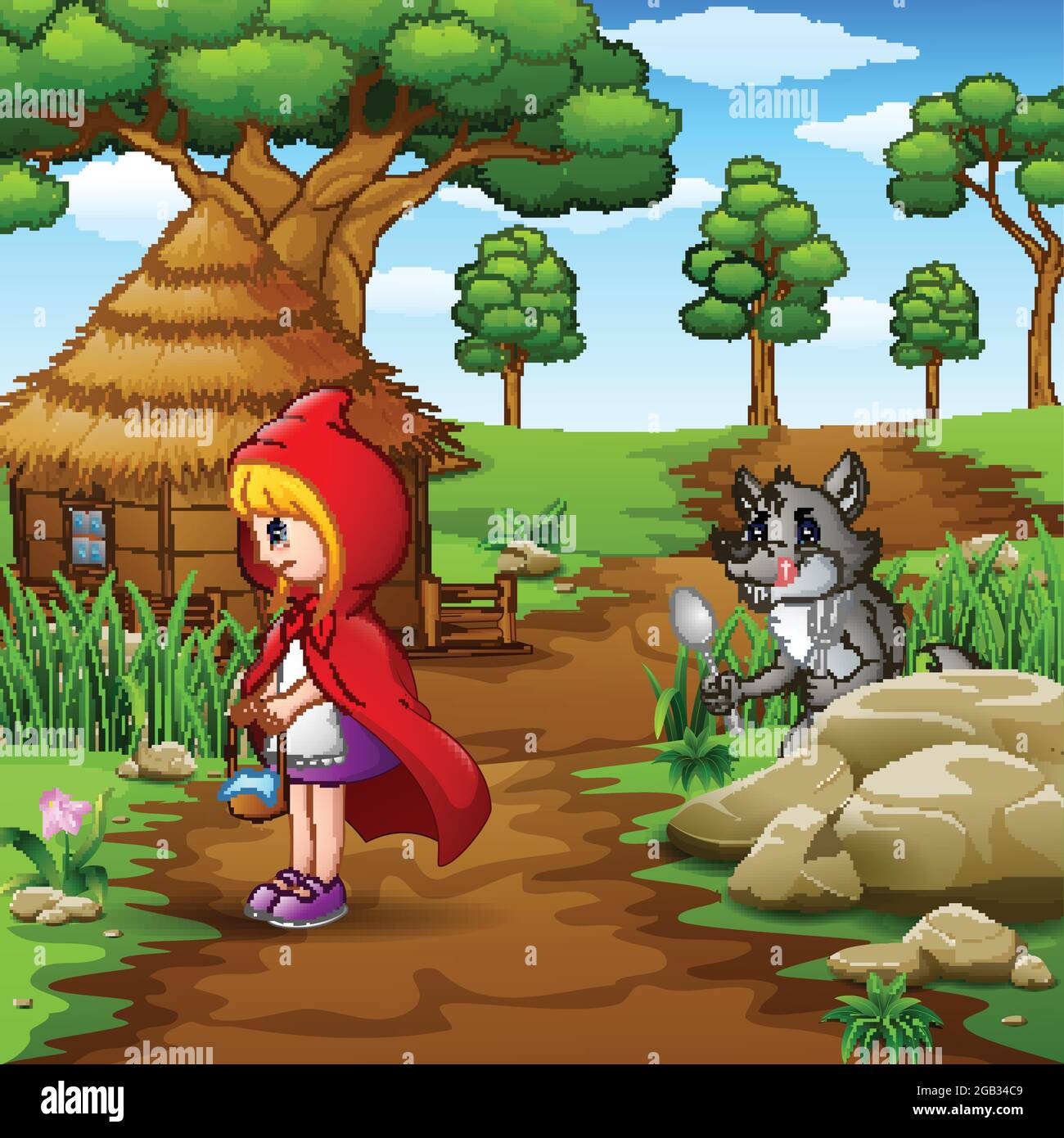 Petite fille rouge à capuchon loups fraisés Illustration de Vecteur