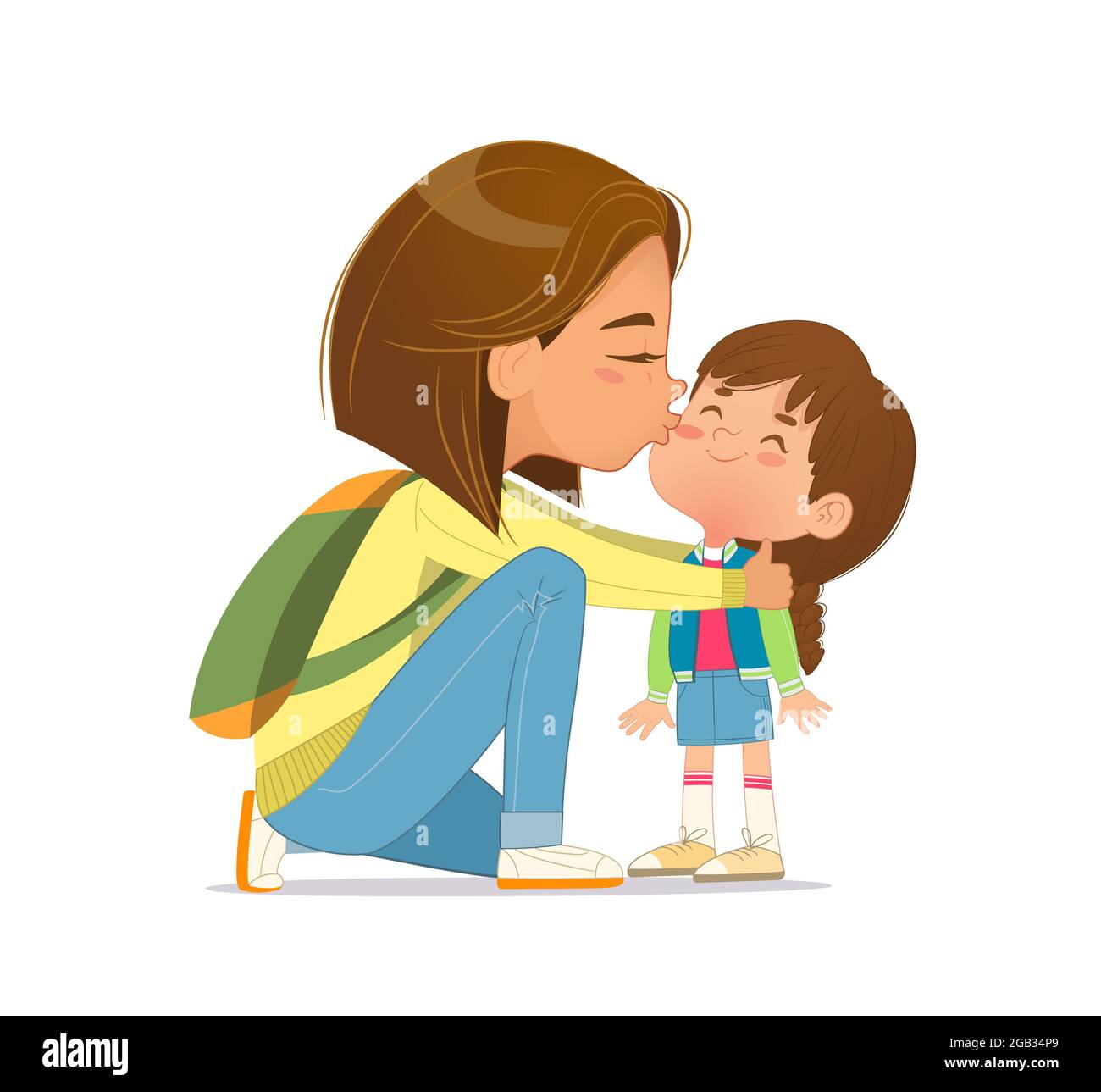 Petite Mere Bienveillante Embrassant Petite Fille Mignon Sentiment Amour Et Tendresse Vecteur Plat Image Vectorielle Stock Alamy