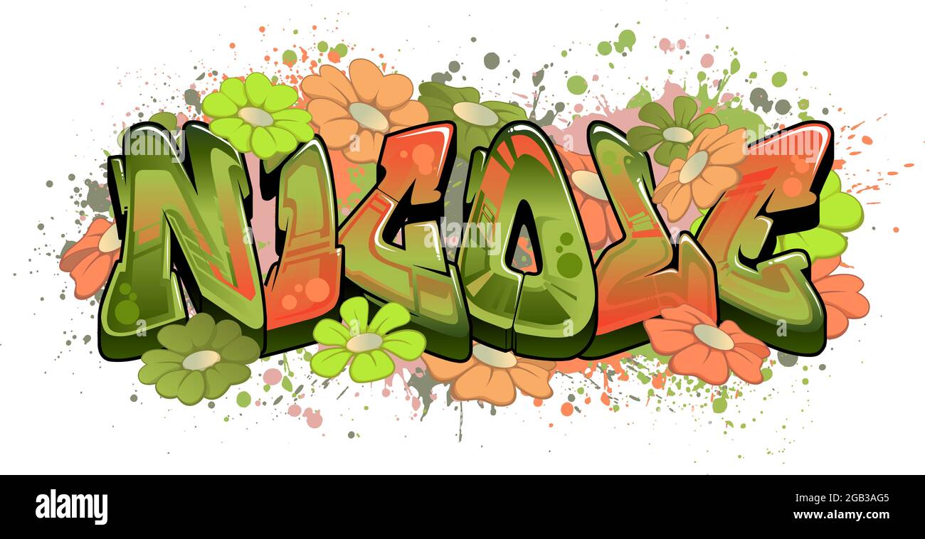 Graffiti stylisé Nom Design - Nicole Cool graffiti art lisible Banque D'Images