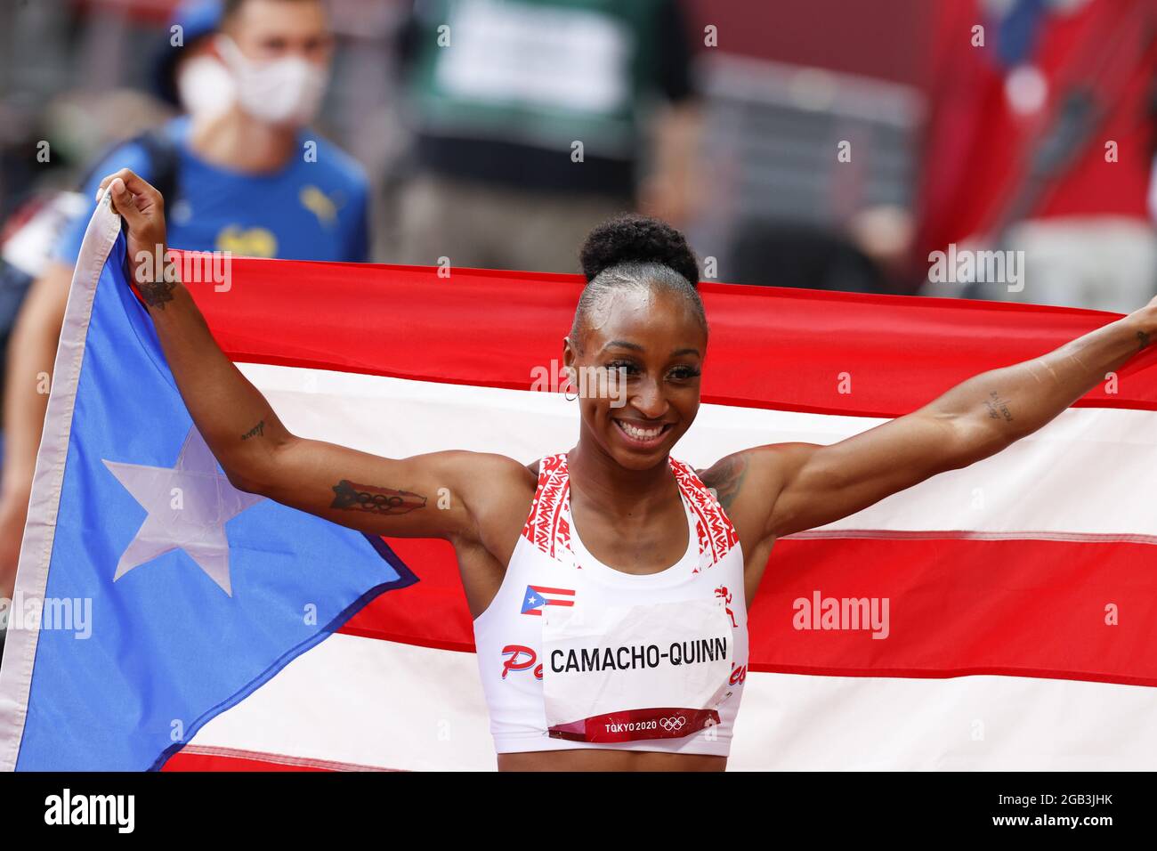 Jasmine CAMACHO-QUINN (PUR) lauréate de la Médaille d'or lors des Jeux Olympiques Tokyo 2020, finale de 100m haies des femmes athlétiques le 2 août 2021 au Stade olympique de Tokyo, Japon - photo Kishimoto / DPPI Banque D'Images