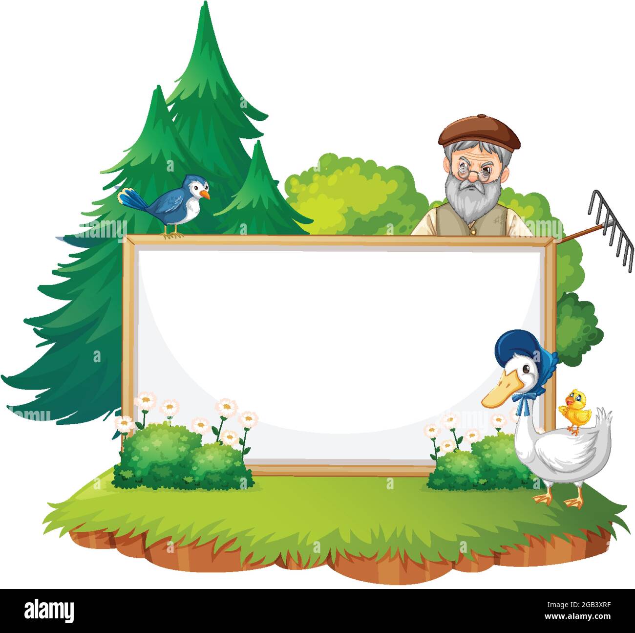 Modèle de bannière vide dans la scène de ferme isolé sur blanc illustration d'arrière-plan Illustration de Vecteur