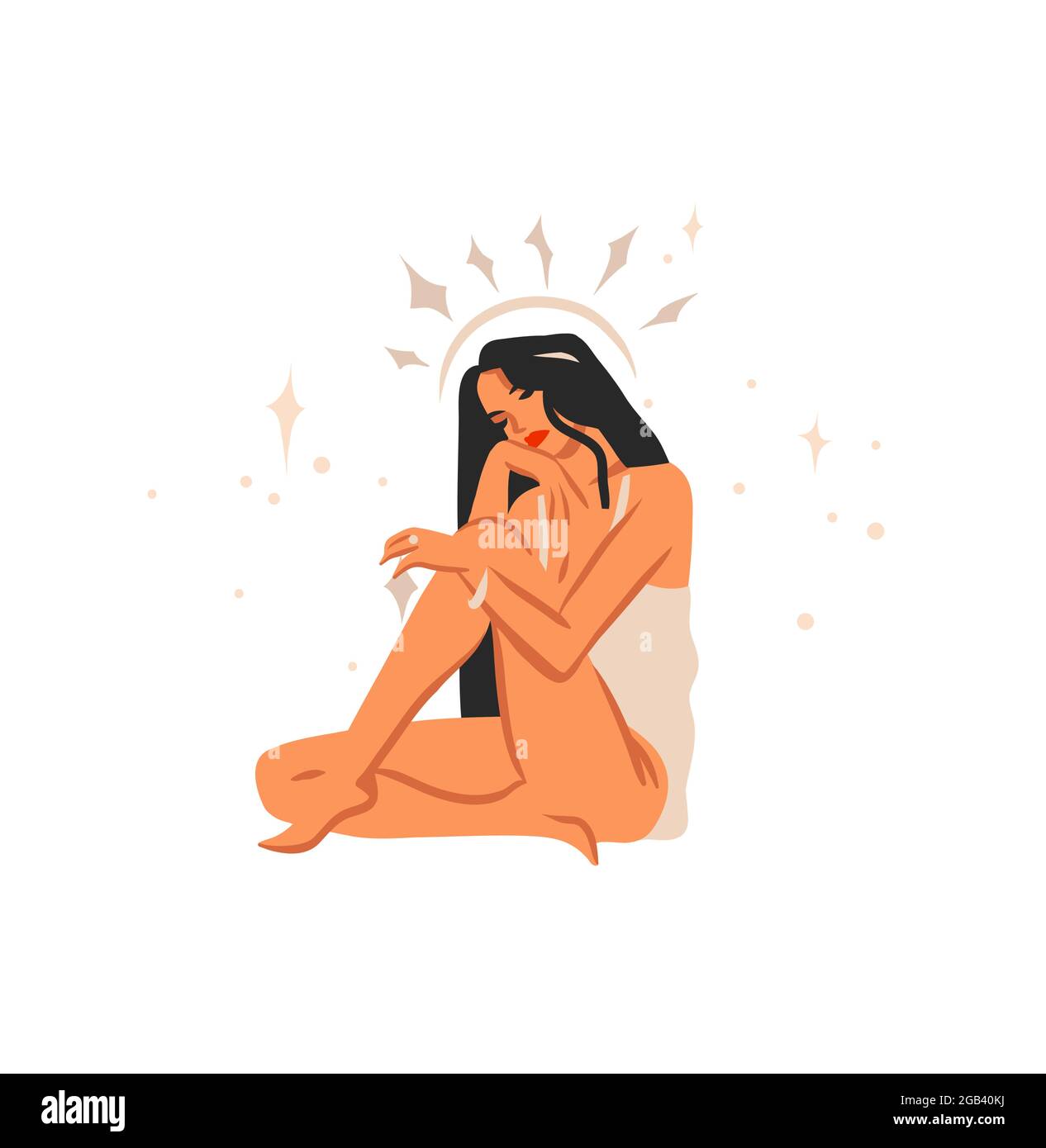 Main dessiné vecteur stock abstrait plat illustration graphique avec le signe astrologique de zodiaque Vierge avec beauté magie femelle collection, dessin animé artistique Illustration de Vecteur