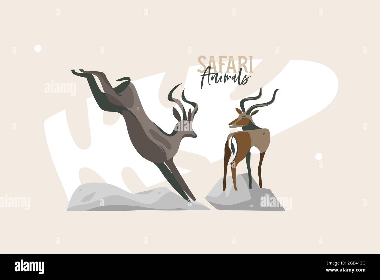 Illustration graphique à plat abstraite de stock vectoriel dessinée à la main avec collection de gazelles et d'antilopes sauvages africaines, dessin d'animaux de bande dessinée Illustration de Vecteur