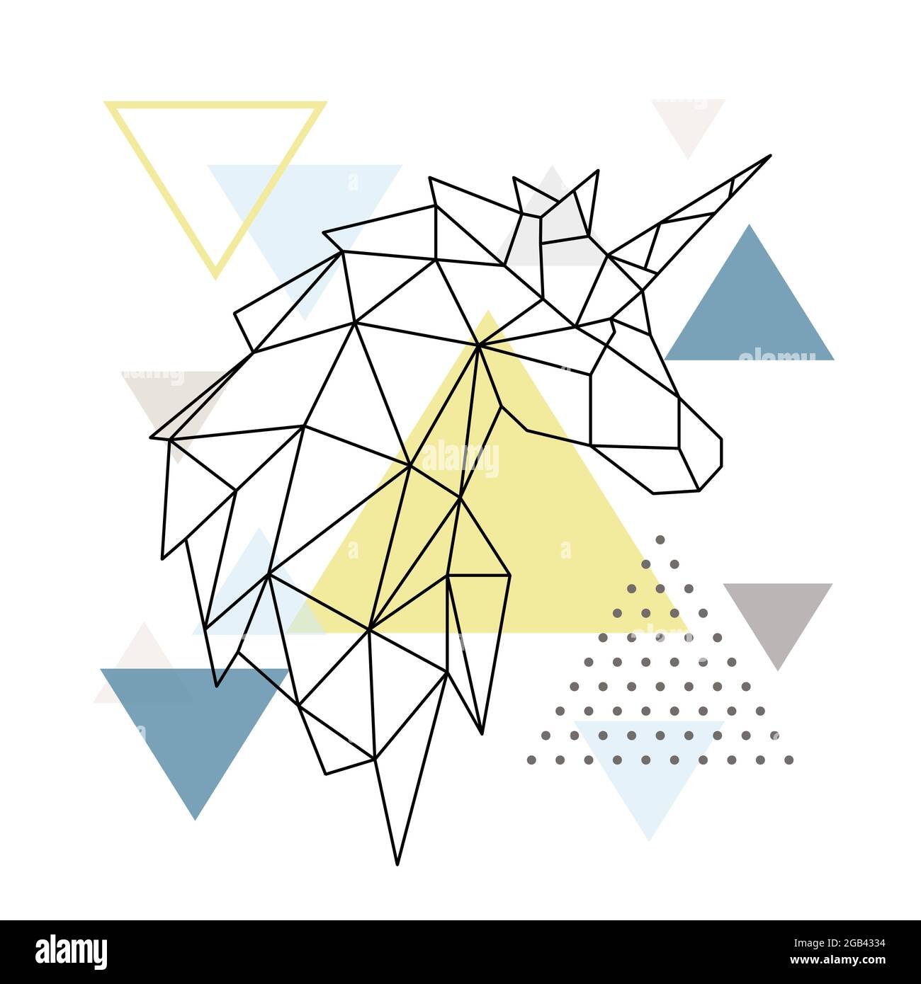 Silhouette de licorne géométrique sur fond triangulaire. Emblème polygonal de licorne. Illustration vectorielle. Illustration de Vecteur