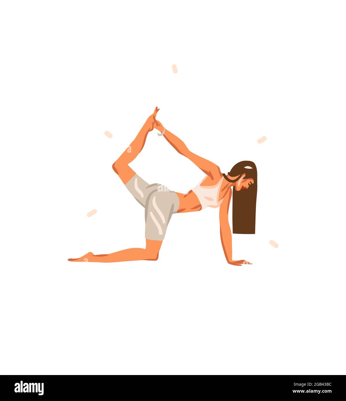 Dessin à la main vecteur abstrait stock graphique bohème clipart illustration avec jeune heureux beauté femme caractère, méditant et praticien de yoga Illustration de Vecteur