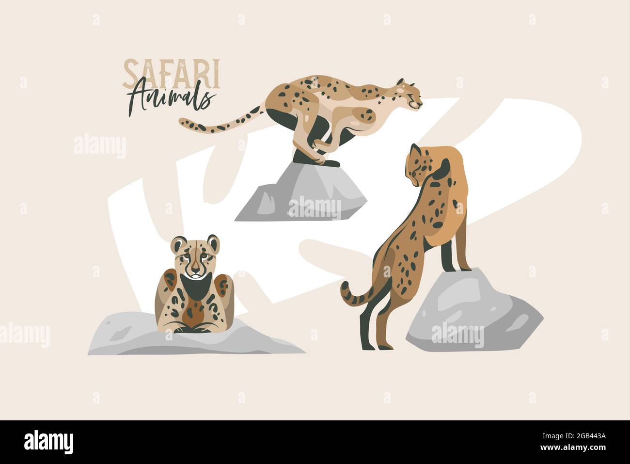 Illustration graphique à plat abstraite de stock vectoriel dessinée à la main avec jeu de la collection africaine de guépard sauvage et jaguar, motif animal de dessin animé isolé Illustration de Vecteur
