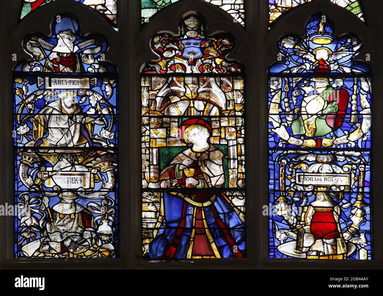 Vitraux médiévaux représentant Saint Jean et les Rois de Juda (Maison de David), la cathédrale Saint-Edmundsbury, Bury St Edmunds, Suffolk, Angleterre Banque D'Images