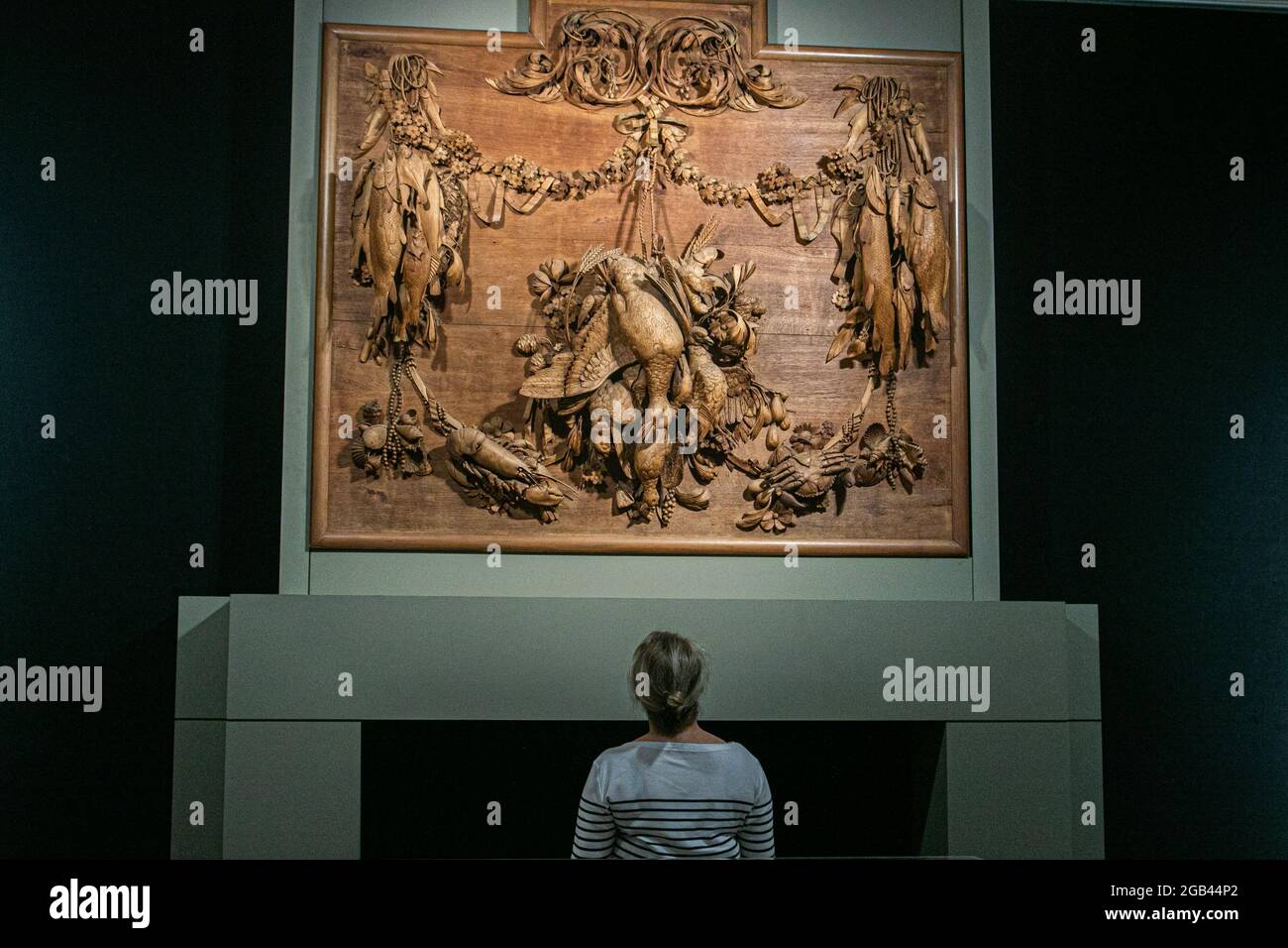 BONHAMS 2 août 2021. Bonhams accueille un photocall Grinling Gibbons : des siècles en train de marquer le lancement de l'exposition nationale célébrant la vie, le génie et l'héritage du maître-sculpteur et sculpteur en bois du XVIIe siècle, Grinling Gibbons. L'exposition débute le 3 août, marquant la mort au lendemain de la mort de Gibbons il y a 300 ans. Credit amer ghazzal/Alamy Live News. Banque D'Images