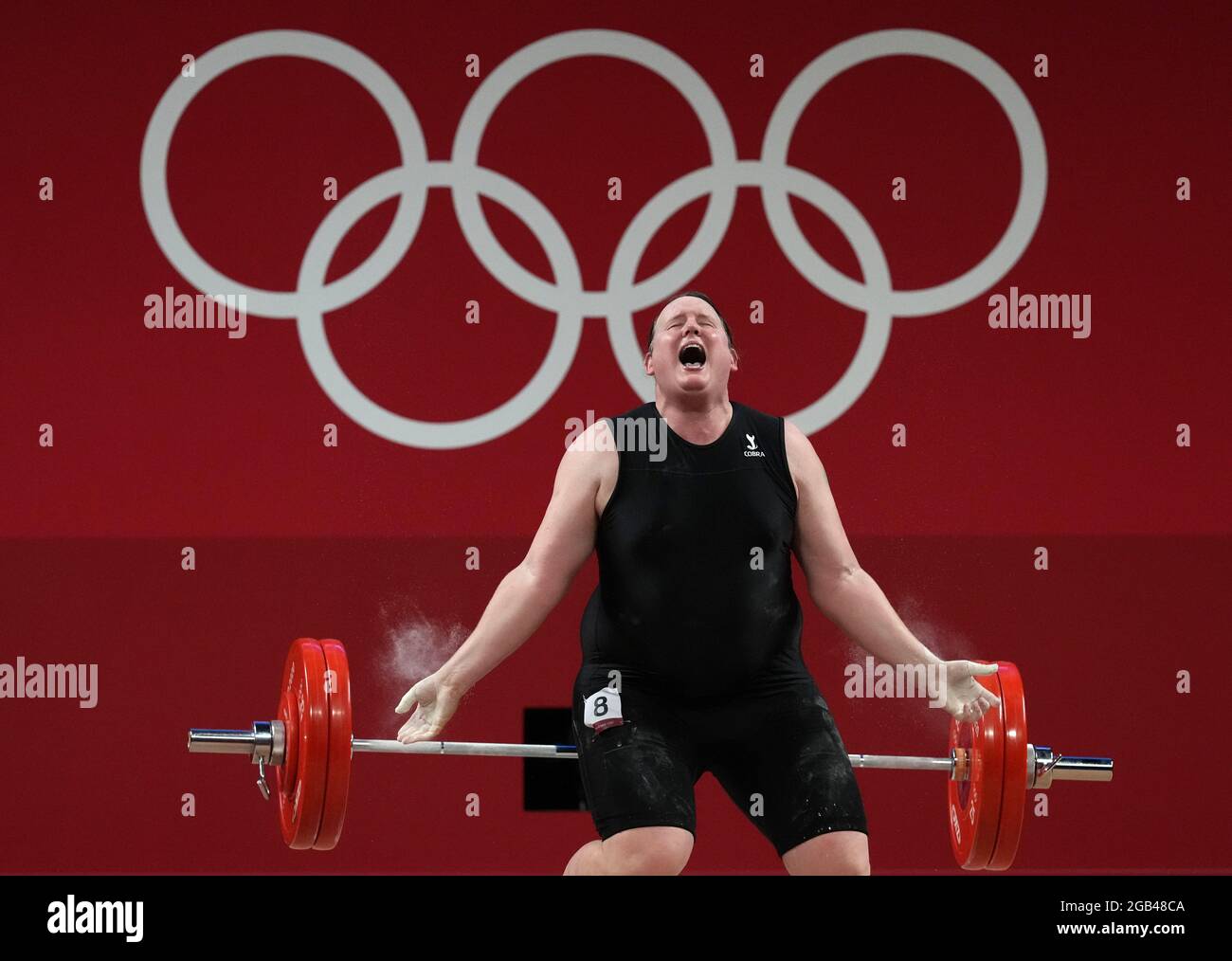 Laurel Hubbard, de Nouvelle-Zélande, ne lève pas la troisième tentative de musculation du groupe DES femmes +87kg A au Forum international de Tokyo le dixième jour des Jeux Olympiques de Tokyo en 2020 au Japon. Date de la photo: Lundi 2 août 2021. Banque D'Images